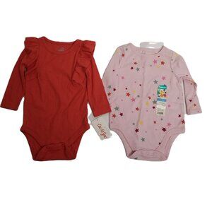 Cat and Jack Garanimals Bodysuit Bundle Size 3-6M Coral Pink Stars Ruffle NWT